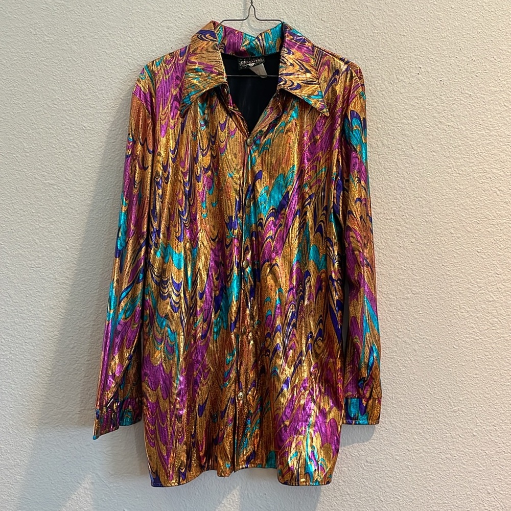 Charades, disco,  gold metallic, shimmery men’s shirt. Size S